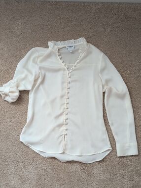 Express Ivory Ruffle-Trim Button Front Blouse